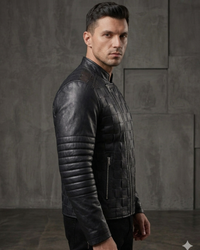 Matty Designer Men MotorBiker Woven Leather Jacket