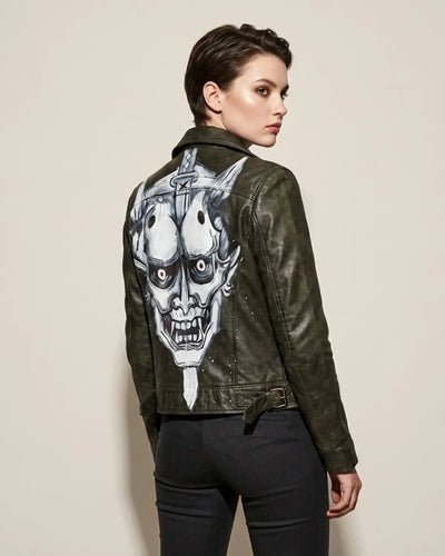 ONI DEMON HAND-PAINTED LEATHER BIKER JACKET