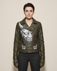 Hand Painted Japanese Demon on Leather Jacket 