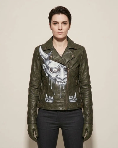 ONI DEMON HAND-PAINTED LEATHER BIKER JACKET