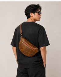 Genuine leather fanny pack with zipper closure