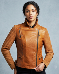 Women Leather Biker Jacket with Two Tone Oil Pull up and Suede Leather