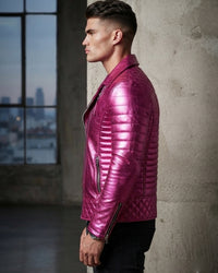 Gracious Fuchsia Metallic Men Motorcycle Biker Leather Jacket