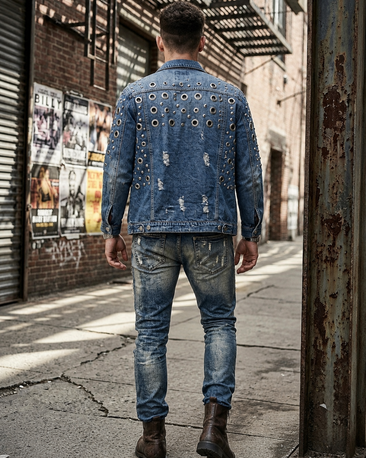 Handmade Rivet & Grommet Denim Street wear Jacket for Men Streetwear