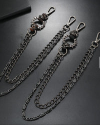 Black Gothic Trouser Chain with Spike Ring & Leather Accents