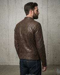 Men's Leather Washed Vintage Biker Studded Jacket