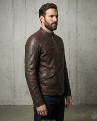 Men's Leather Washed Vintage Biker Studded Jacket