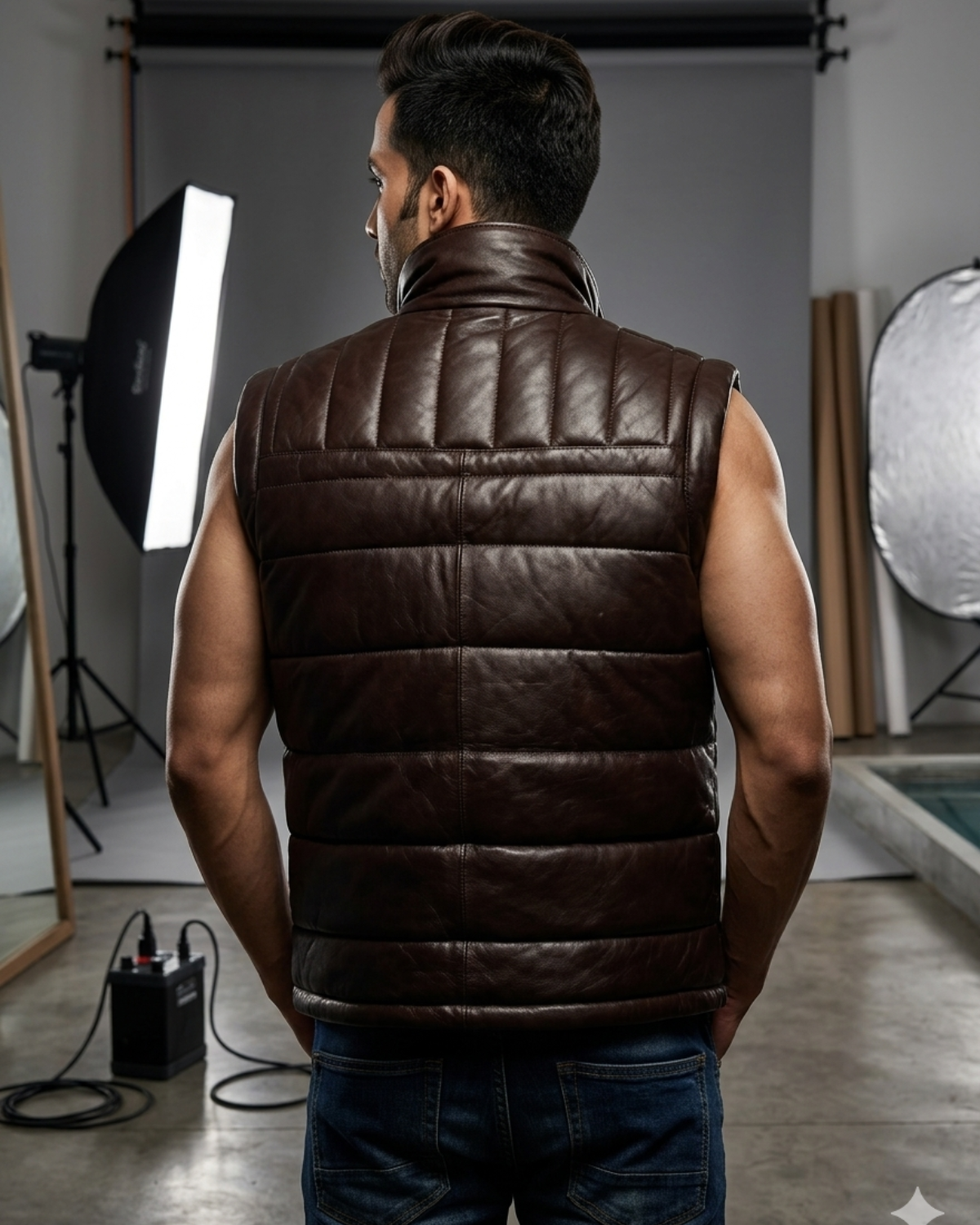 Men's Leather Puffer Vest Jacket Hot Seller