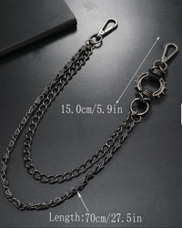 Black Gothic Trouser Chain with Spike Ring & Leather Accents