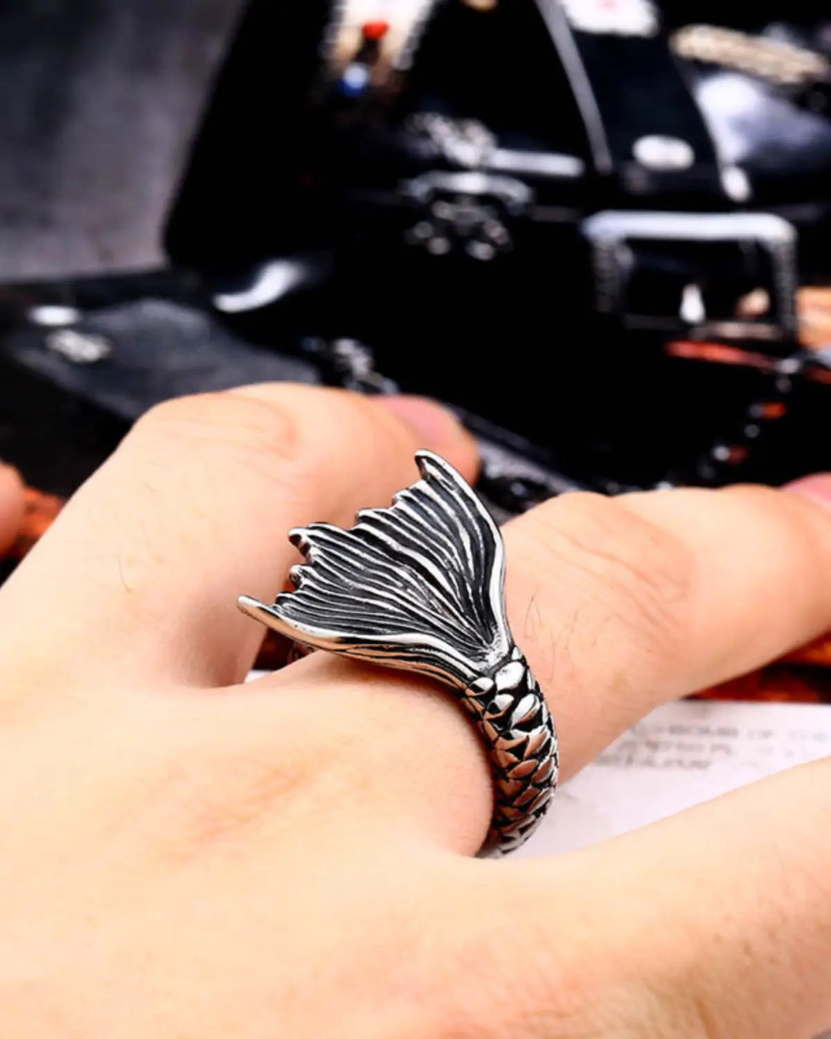 Mystical mermaid Unisex ring vintage antique stainless steel fashion .