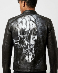 Hand Painted Dirty Skull leather Mens Jacket
