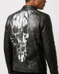 Hand Painted Dirty Skull leather Mens Jacket