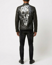 Hand Painted Dirty Skull leather Mens Jacket