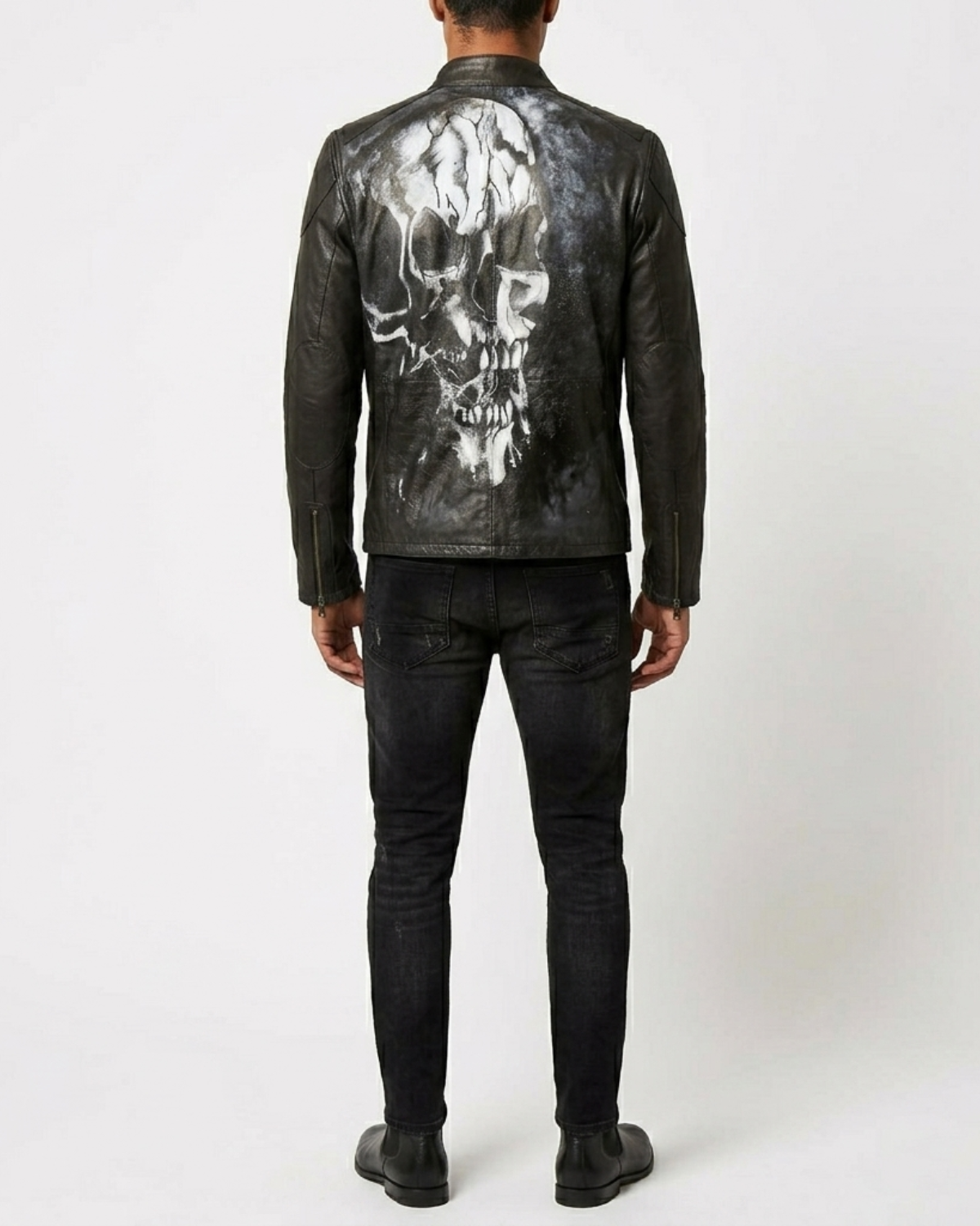 Hand Painted Dirty Skull leather Mens Jacket