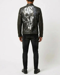 Hand Painted Dirty Skull leather Mens Jacket