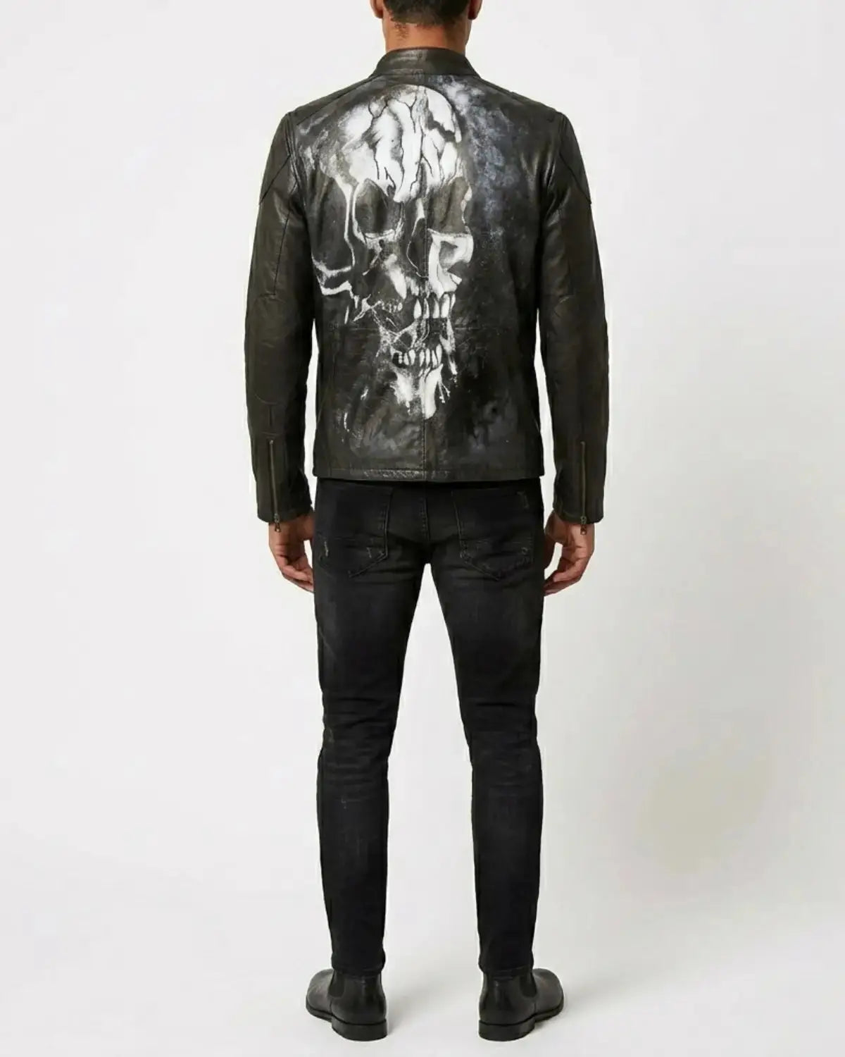 Hand Painted Dirty Skull leather Mens Jacket