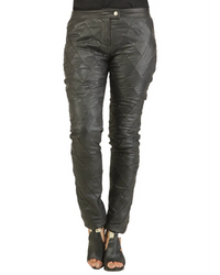Ladies Designer Diamond Patch Leather Pant