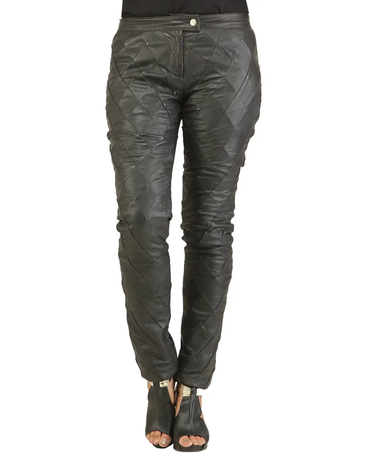 Ladies Designer Diamond Patch Leather Pant