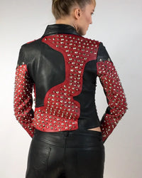 Leather Multi Studded with Rivets buttons   Woman Jacket