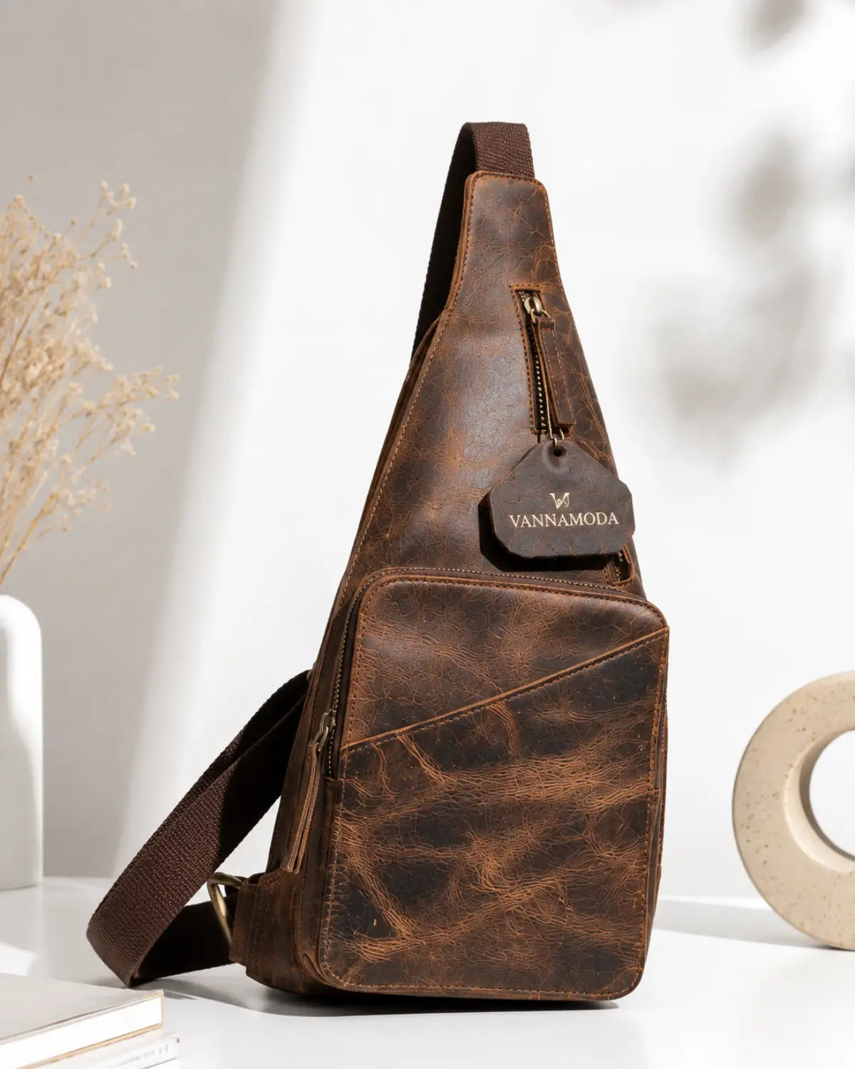 Genuine leather crossbody sling bag for men