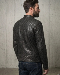 Men's Leather Washed Vintage Biker Studded Jacket