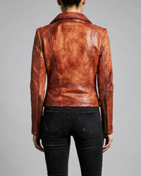 Women Designer Vintage Hand Washed Biker Jacket