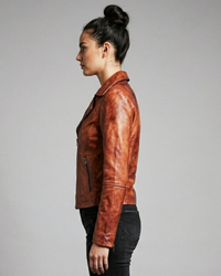 Women Designer Vintage Hand Washed Biker Jacket