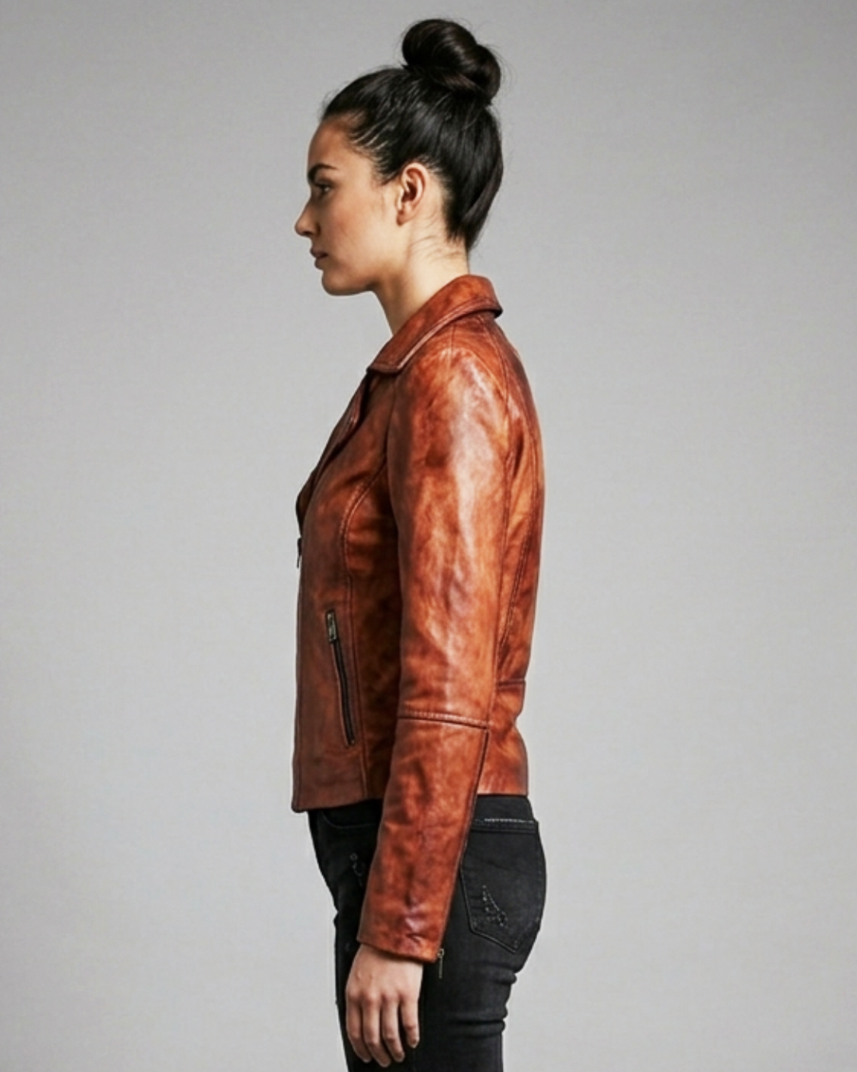 Women Designer Vintage Hand Washed Biker Jacket