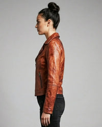 Women Designer Vintage Hand Washed Biker Jacket