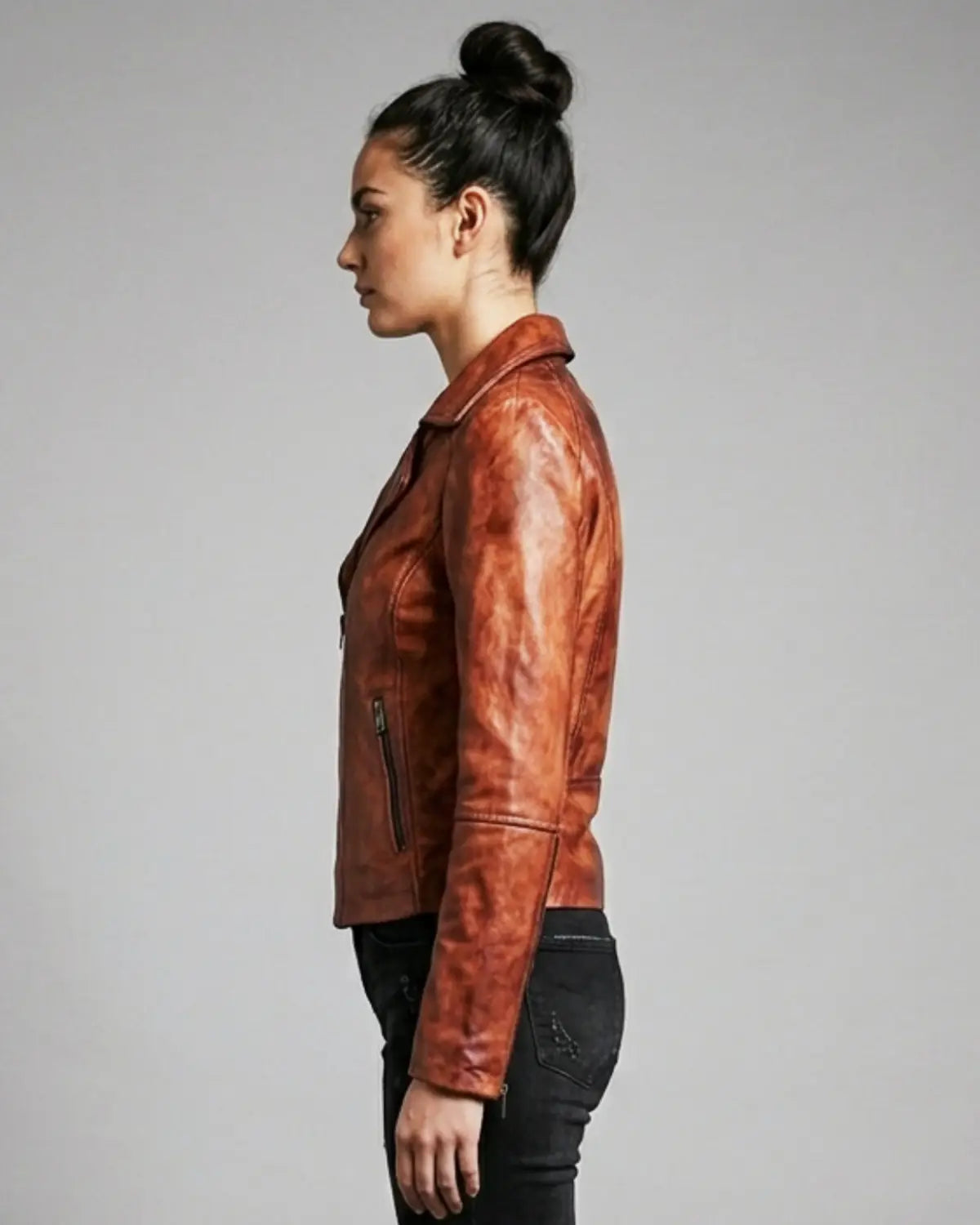 Women Designer Vintage Hand Washed Biker Jacket