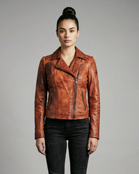 Women Designer Vintage Hand Washed Biker Jacket