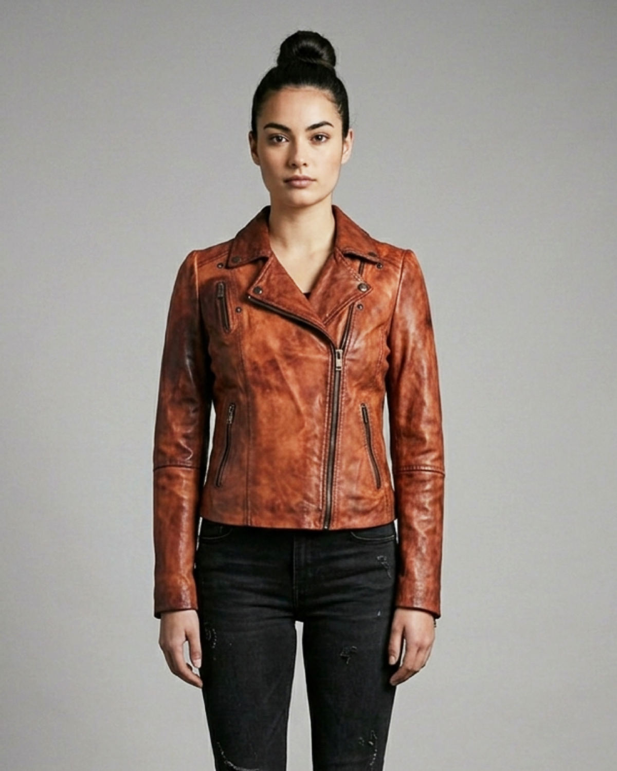 Women Designer Vintage Hand Washed Biker Jacket