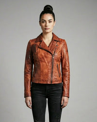Women Designer Vintage Hand Washed Biker Jacket