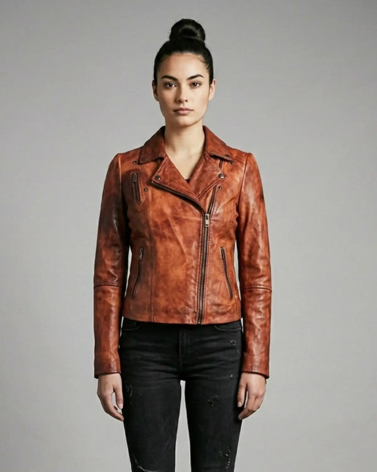 Women Designer Vintage Hand Washed Biker Jacket