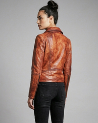 Women Designer Vintage Hand Washed Biker Jacket