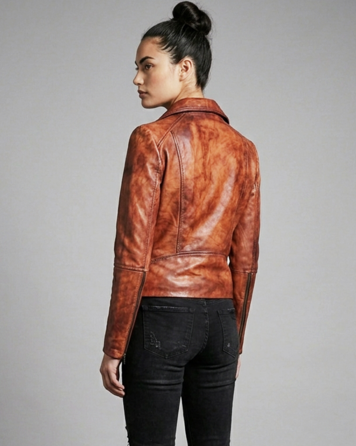 Women Designer Vintage Hand Washed Biker Jacket
