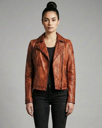 Women Designer Vintage Hand Washed Biker Jacket