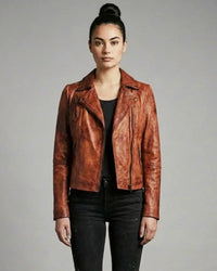 Women Designer Vintage Hand Washed Biker Jacket
