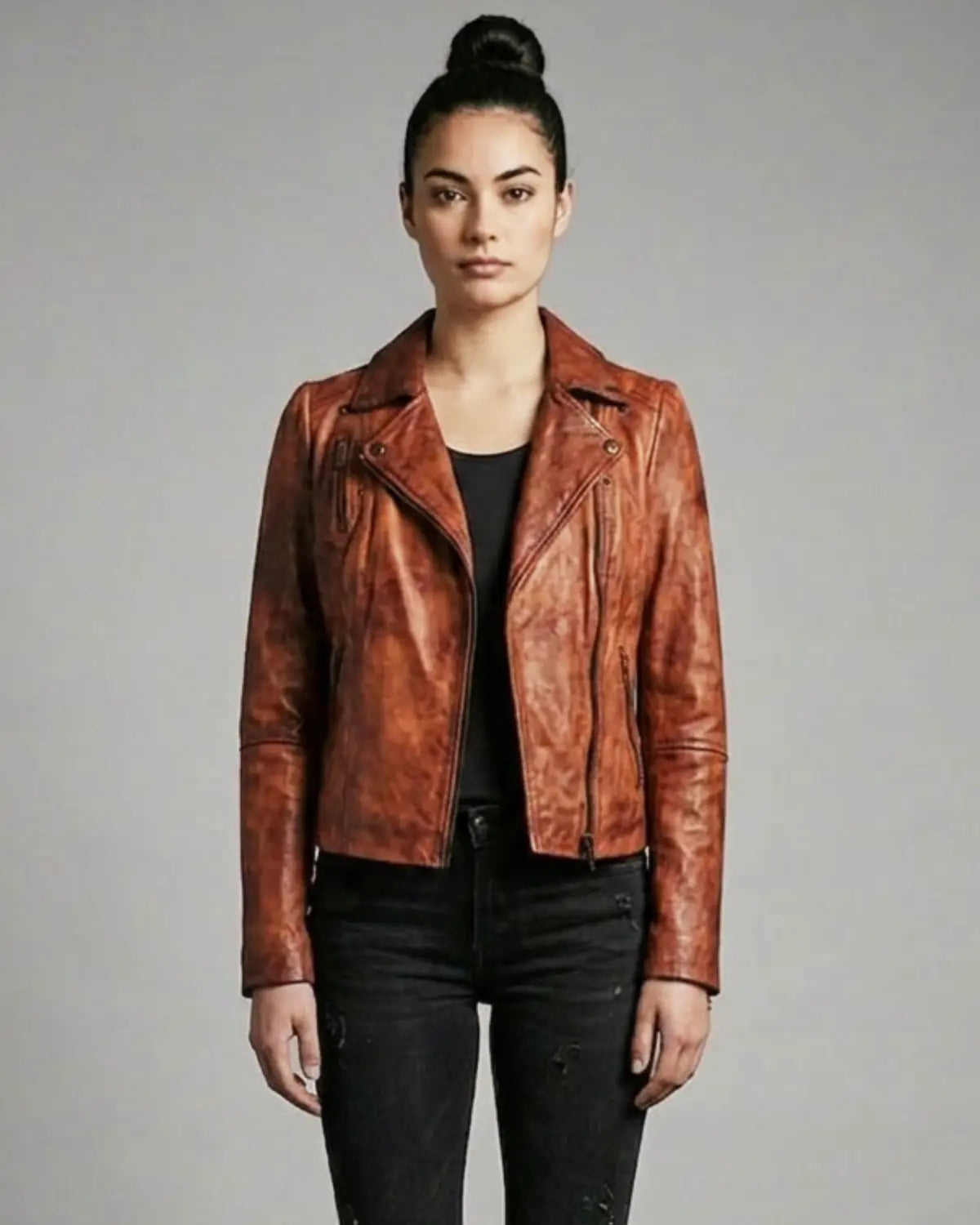 Women Designer Vintage Hand Washed Biker Jacket