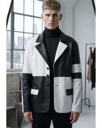 Mens Best Seller Black White Combo leather blazer