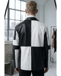 Mens Best Seller Black White Combo leather blazer
