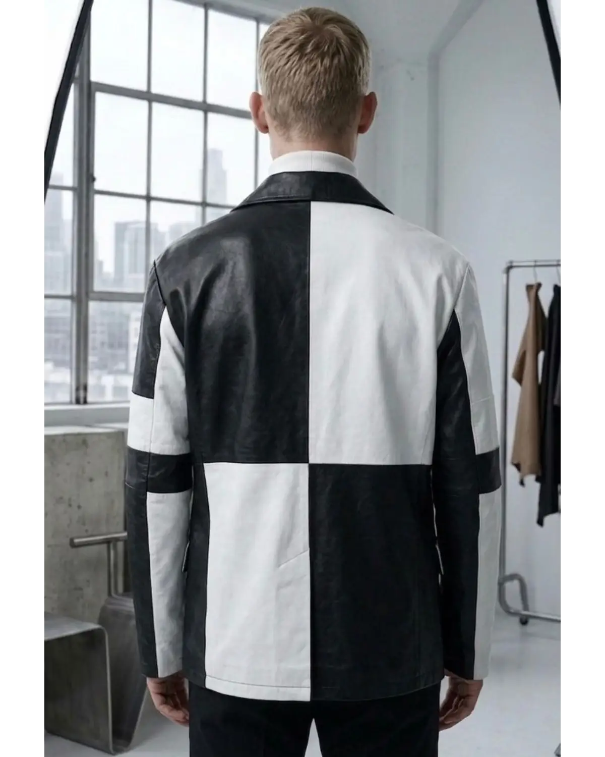 Mens Best Seller Black White Combo leather blazer