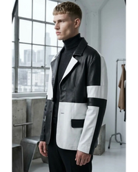 Mens Best Seller Black White Combo leather blazer