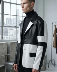 Mens Best Seller Black White Combo leather blazer