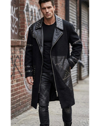 Men's Black Gothic Leather & Wool Trench Coat