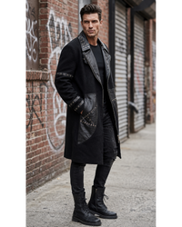 Men's Black Gothic Leather & Wool Trench Coat