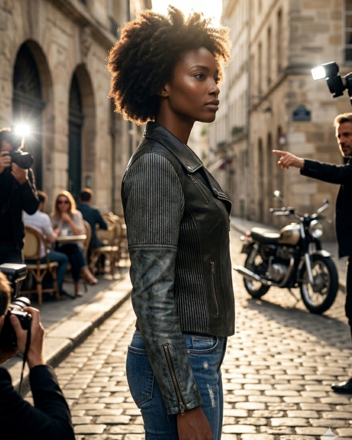 Women Washed Corded Biker Lamb Leather Jacket
