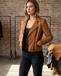 Women Leather Biker Jacket with Two Tone Oil Pull up and Suede Leather