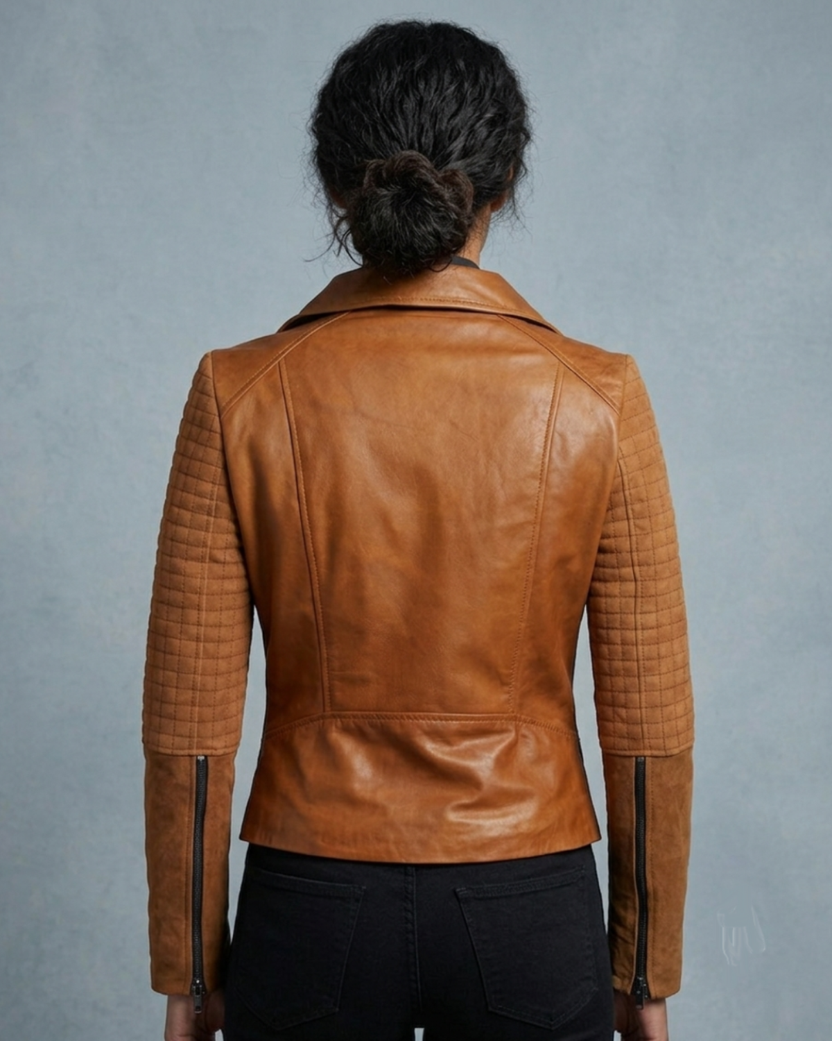 Women Leather Biker Jacket with Two Tone Oil Pull up and Suede Leather