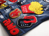 Men Sleeveless  Towel Embroider Cotton Denim Jacket Punk Gothic